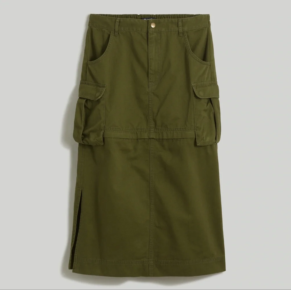 Madewell Cotton Cargo Convertible Midi Skirt in (Re)generative Chino In Loden XL - Picture 5 of 12